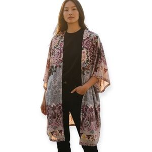 Angie women’s Floral Kimono‎ Duster Boho Vibe Cover Up Wide Sleeve